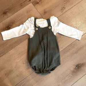 Kids Green Knit Overalls